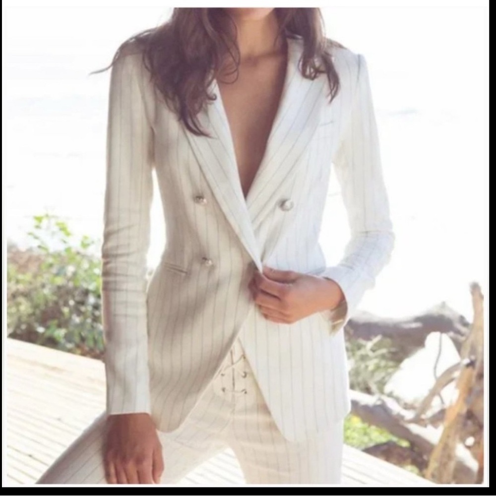 Veronica Beard White Pinstripe Double-Breasted Blazer
